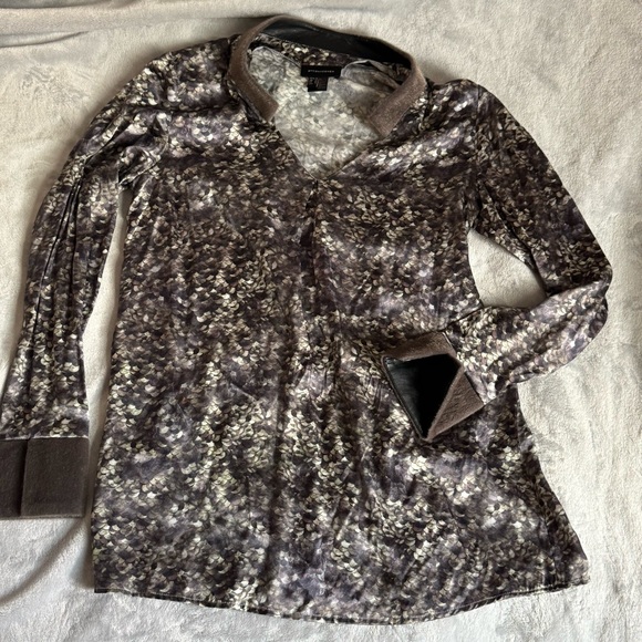 Tony Cohen Silk Top with Faux Fur & Leather Trim Size 4 - Picture 7 of 10